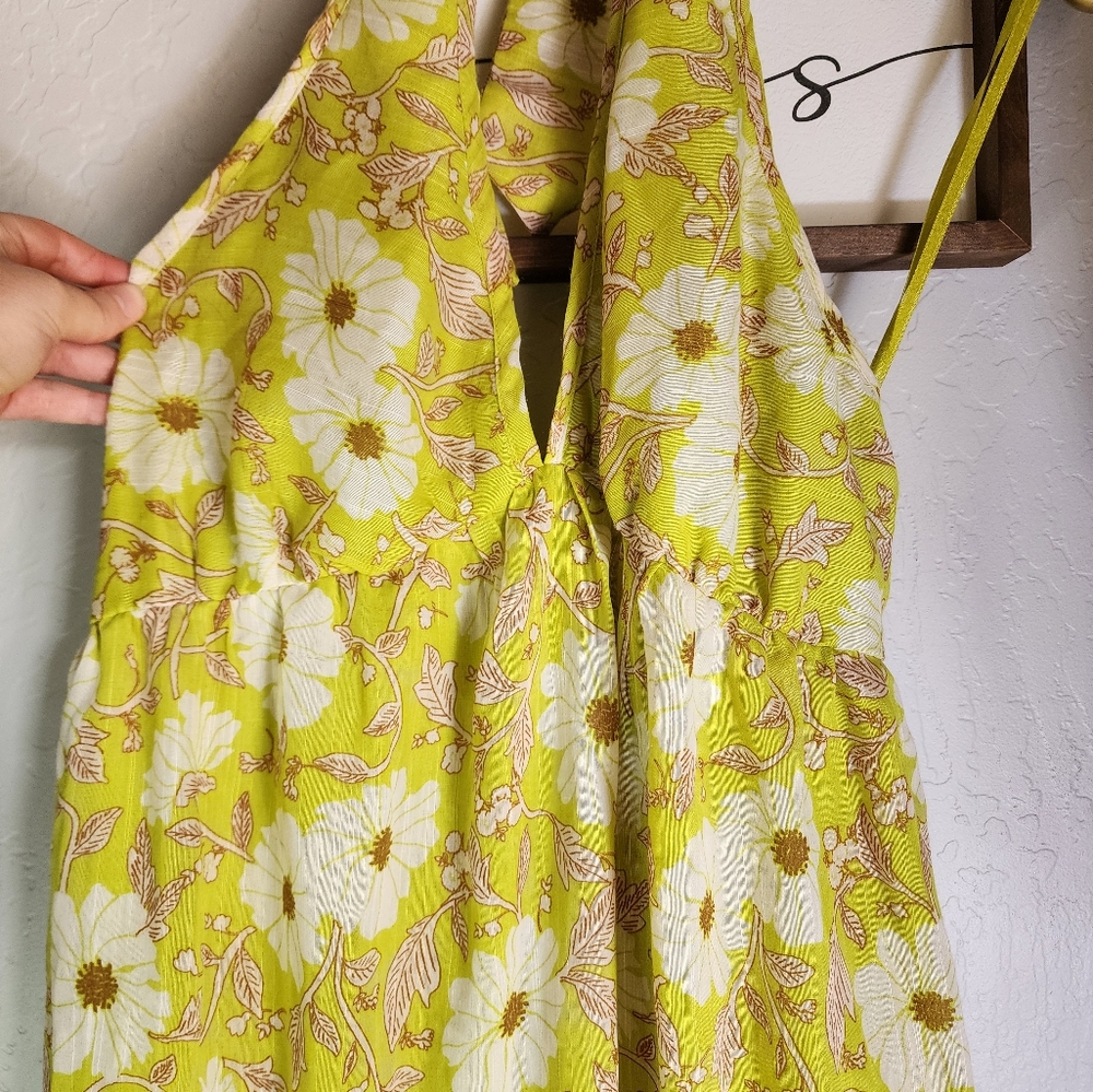 Band of the Free Keahi Lime Floral Halter Maxi Dress Size Medium - Picture 6 of 10